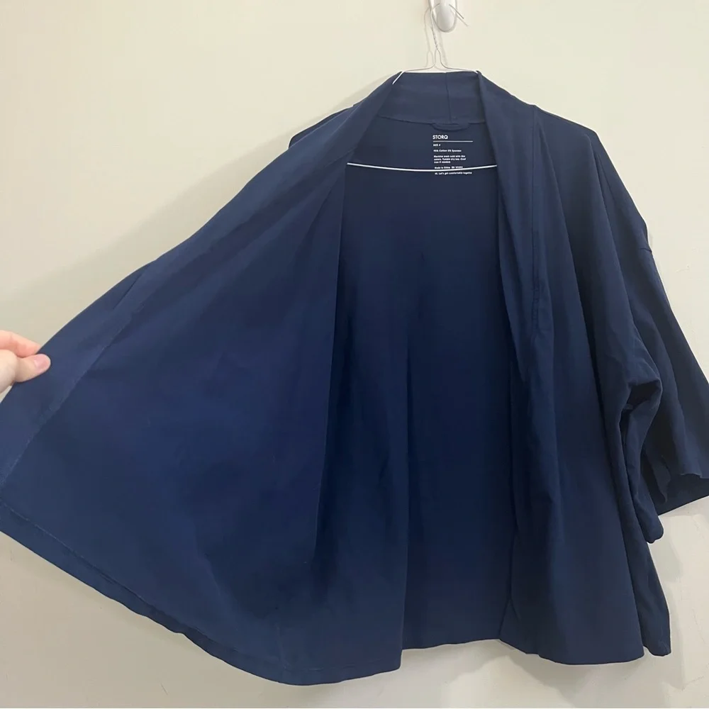 Storq Kimono Cardigan Maternity Sz 4 4X Navy Open Front Nursing Lounge (No Belt)
